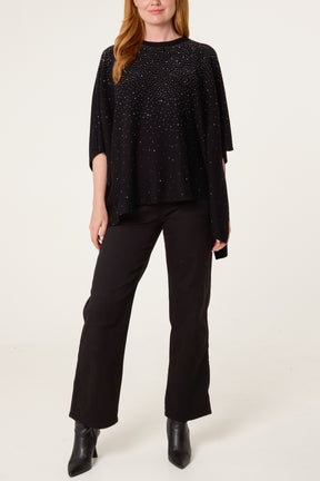 Embellished Knit Short Sleeve Cape Poncho