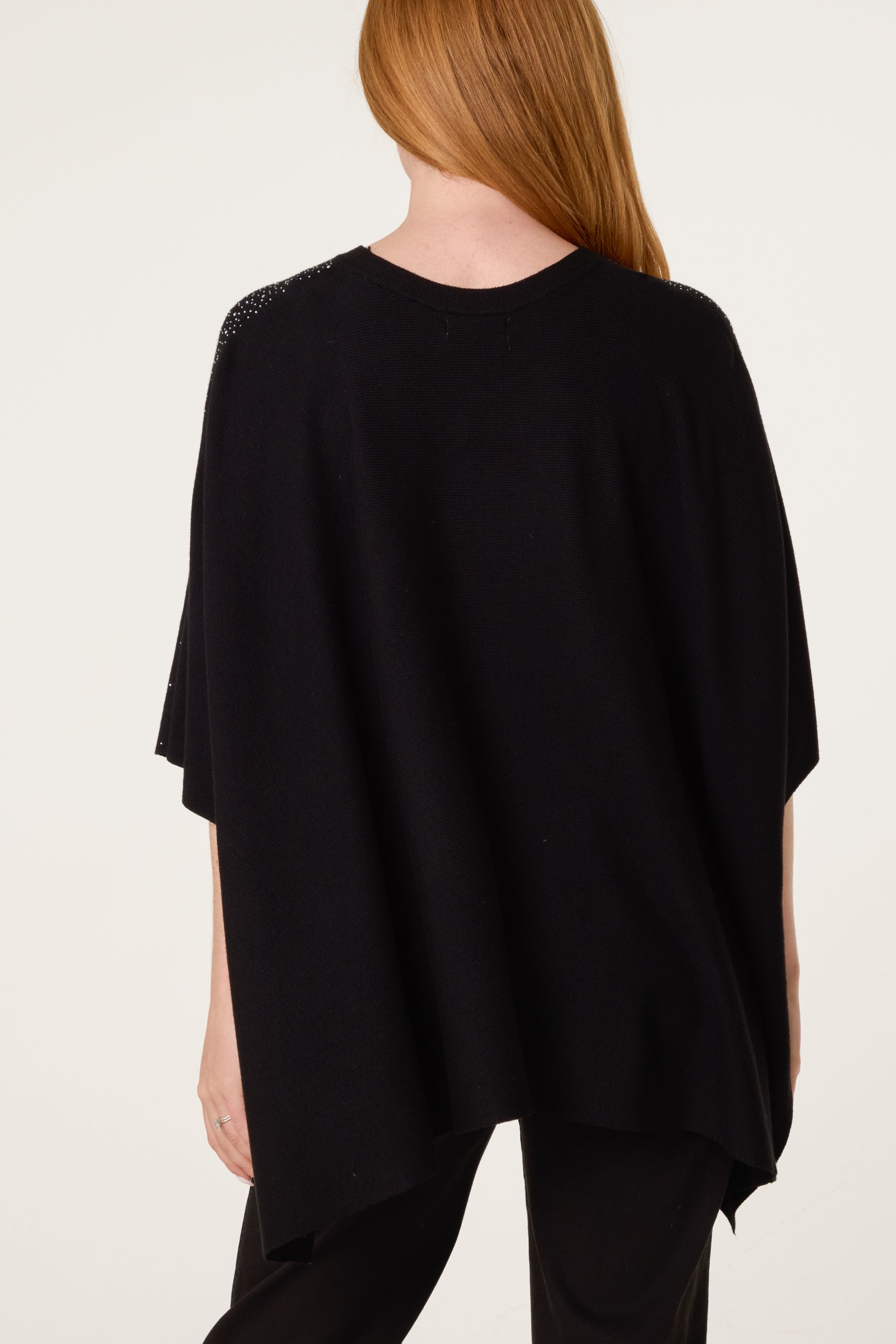 Embellished Knit Short Sleeve Cape Poncho