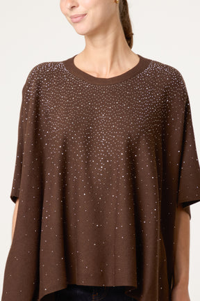 Embellished Knit Short Sleeve Cape Poncho