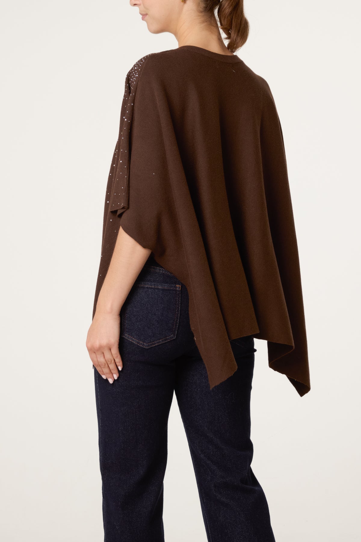 Embellished Knit Short Sleeve Cape Poncho