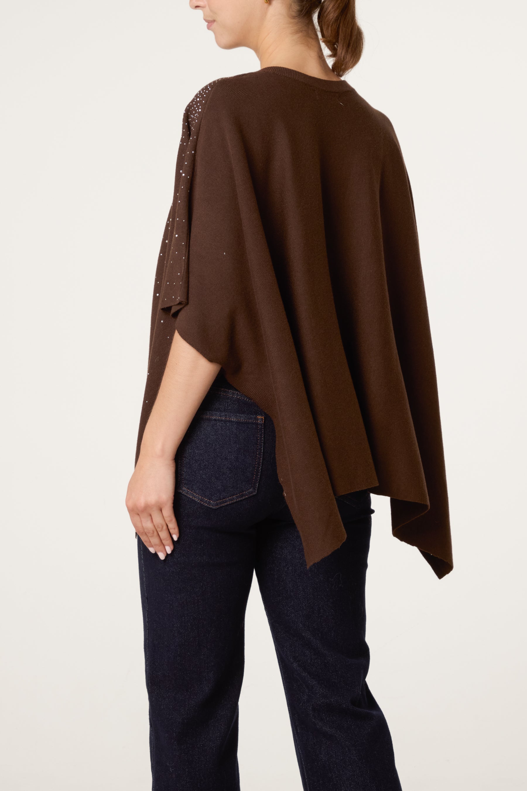 Embellished Knit Short Sleeve Cape Poncho
