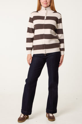 Stripe Zip-Up Knit Cardigan