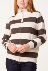Stripe Zip-Up Knit Cardigan