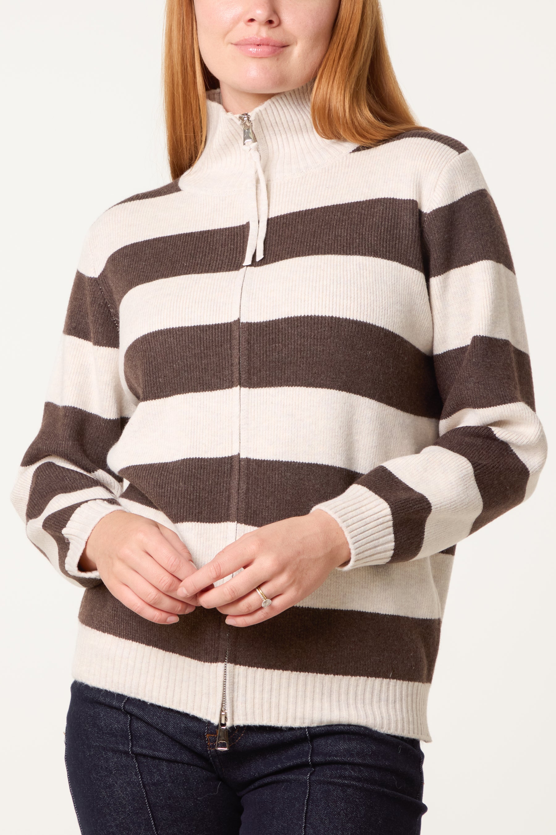 Stripe Zip-Up Knit Cardigan