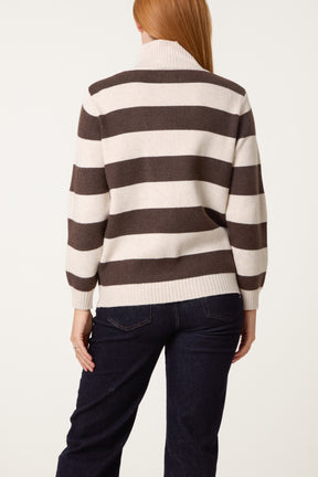 Stripe Zip-Up Knit Cardigan