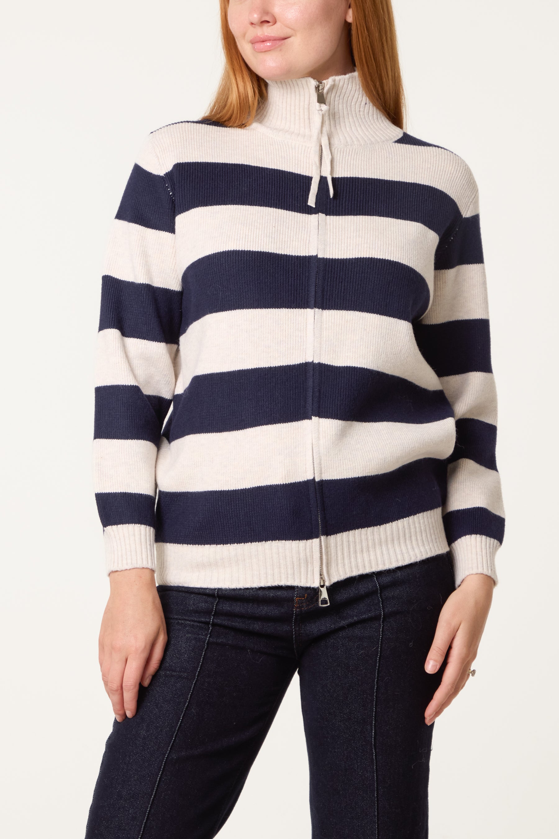 Stripe Zip-Up Knit Cardigan