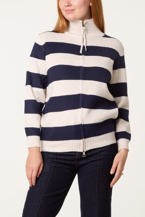 Stripe Zip-Up Knit Cardigan