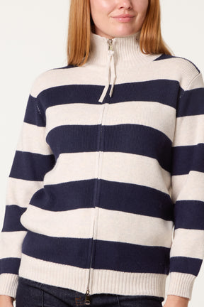 Stripe Zip-Up Knit Cardigan