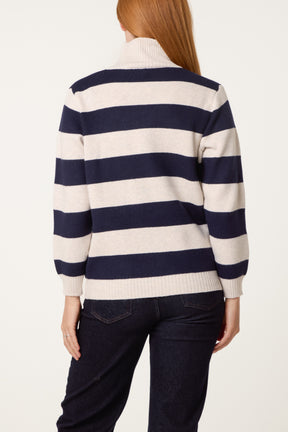 Stripe Zip-Up Knit Cardigan