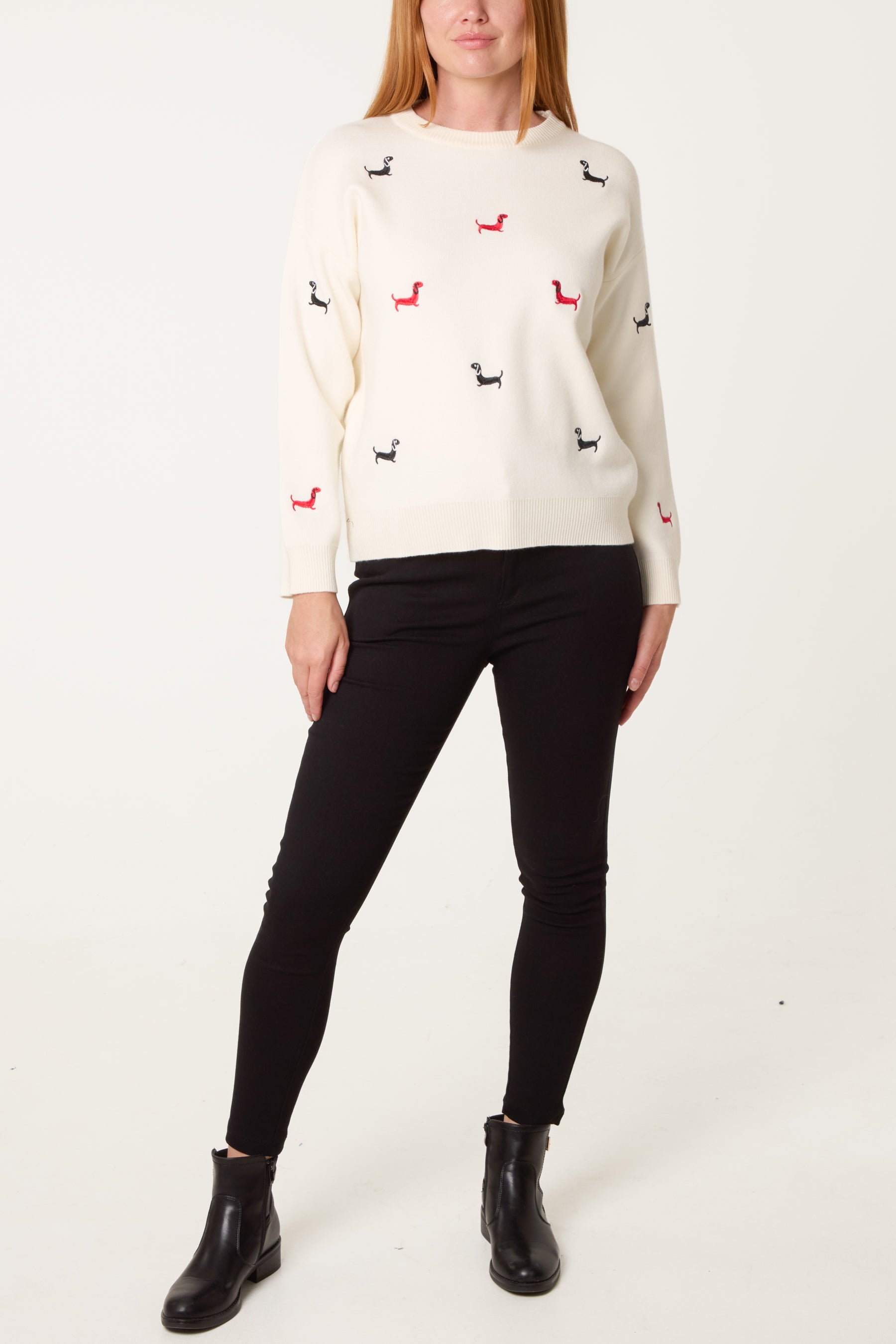 Mini Dachshund Embroidered Knit Jumper