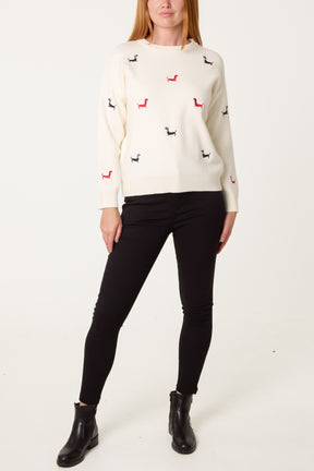 Mini Dachshund Embroidered Knit Jumper