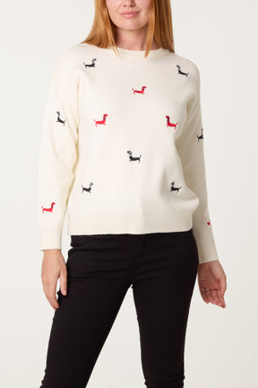 Mini Dachshund Embroidered Knit Jumper