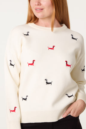 Mini Dachshund Embroidered Knit Jumper