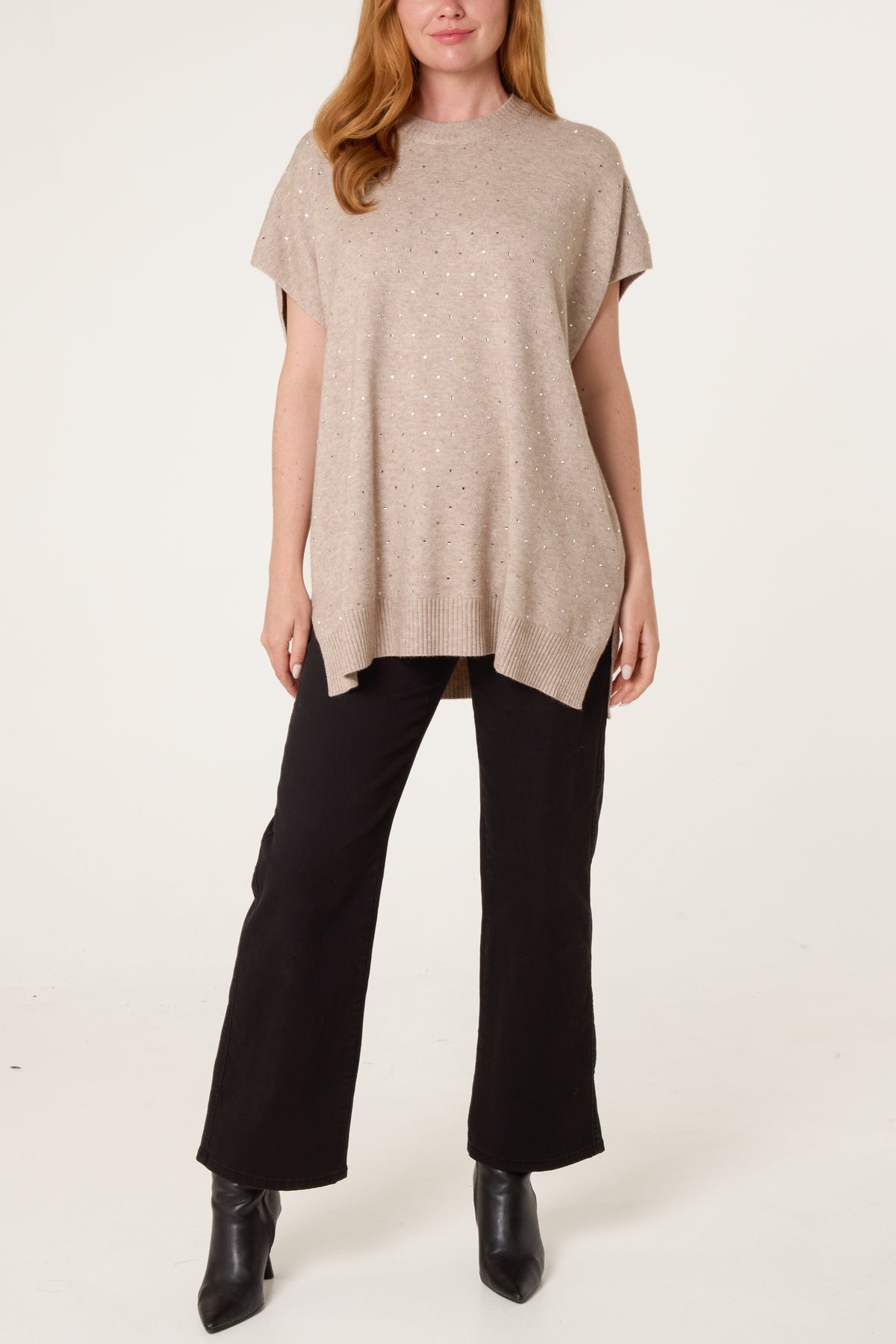 Studded Short Sleeve Knit Jumper