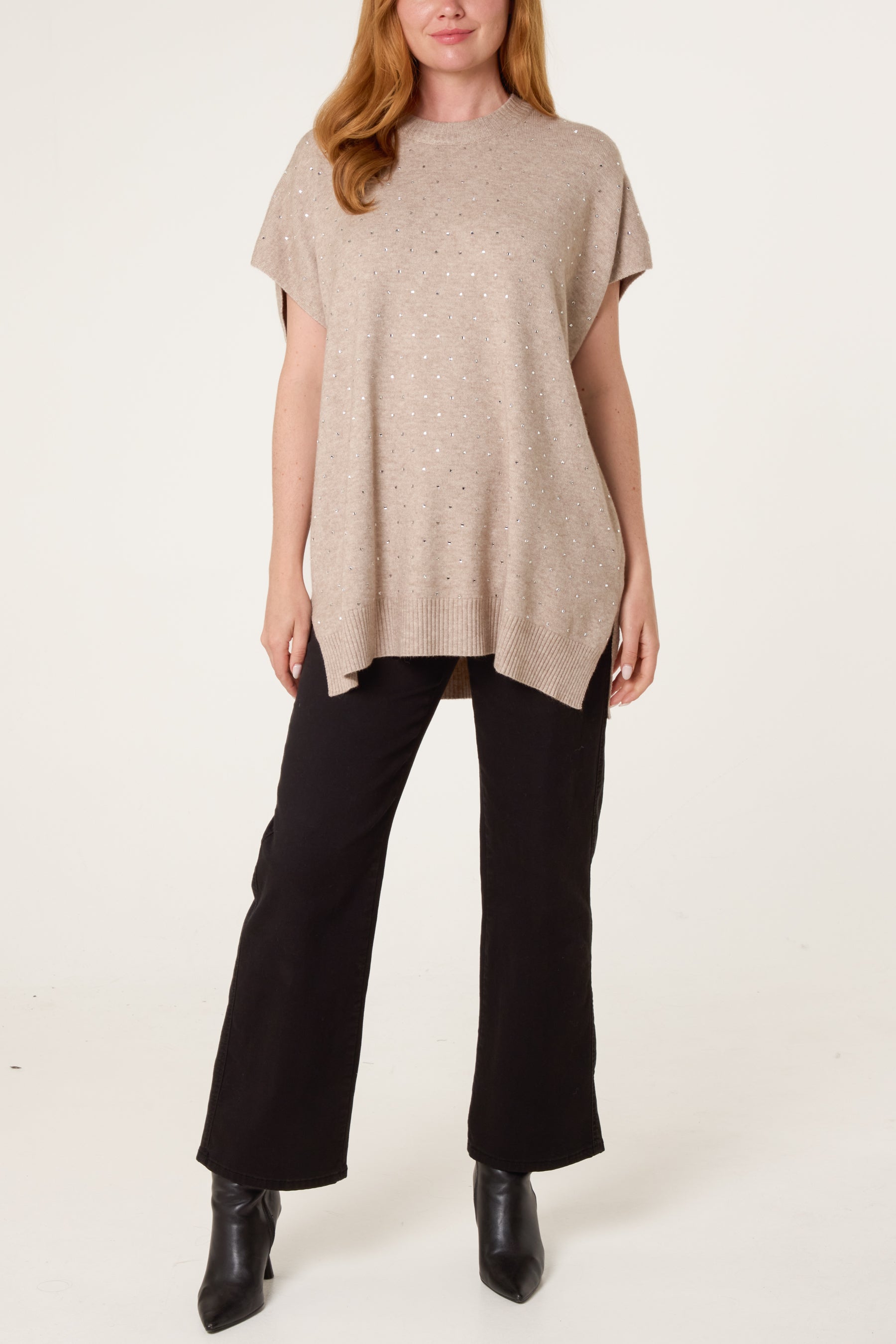 Studded Short Sleeve Knit Jumper