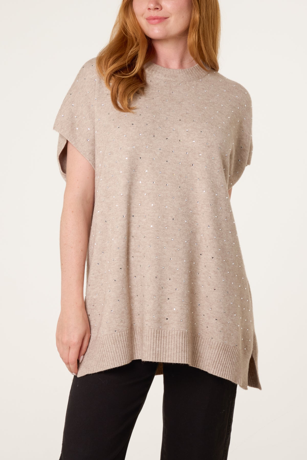 Studded Short Sleeve Knit Jumper