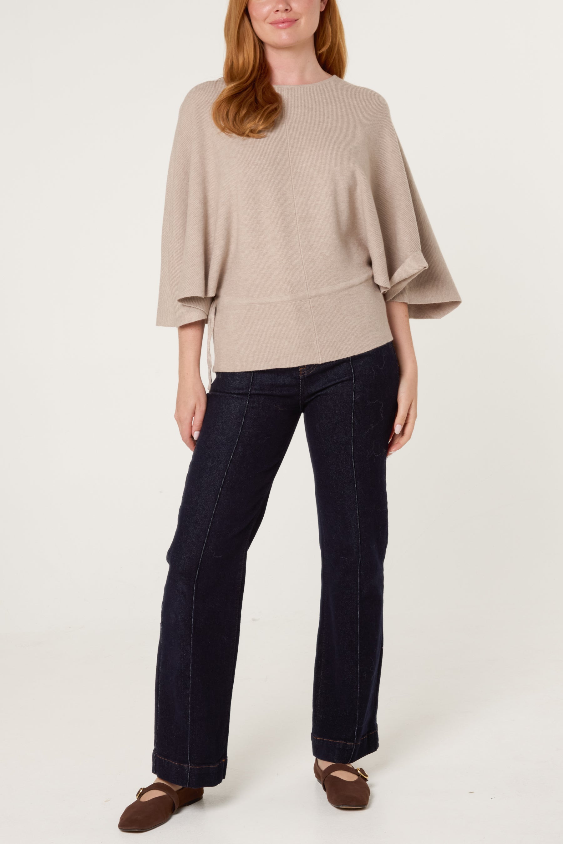 Tie Waist Detail Batwing Knit Jumper