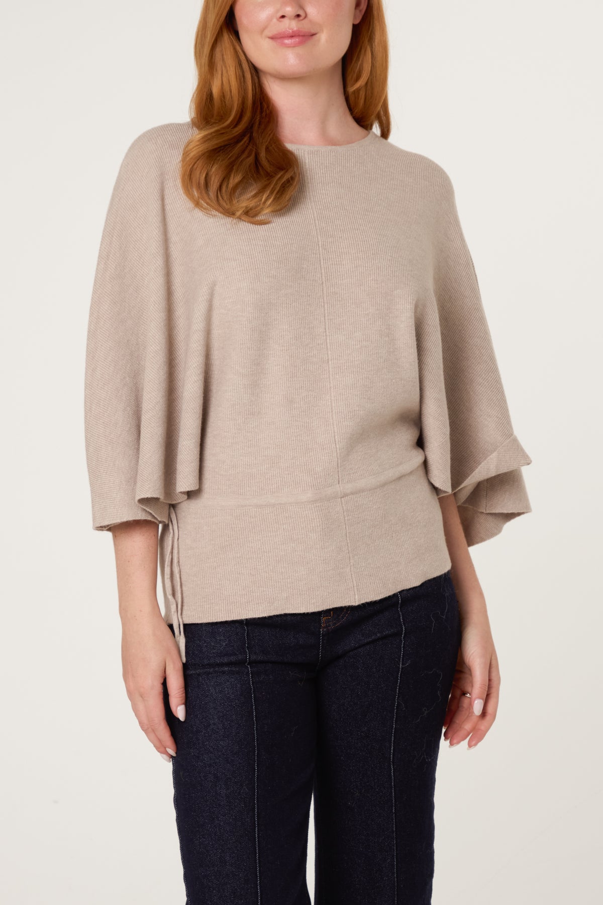Tie Waist Detail Batwing Knit Jumper