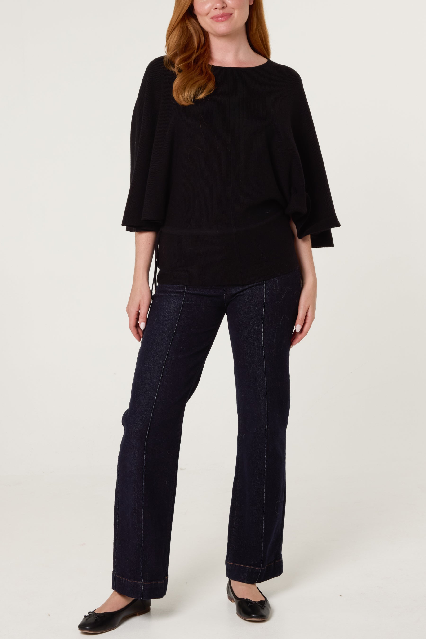 Tie Waist Detail Batwing Knit Jumper