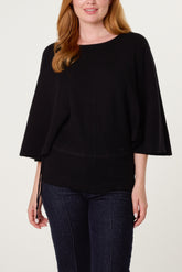 Tie Waist Detail Batwing Knit Jumper