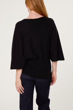Tie Waist Detail Batwing Knit Jumper