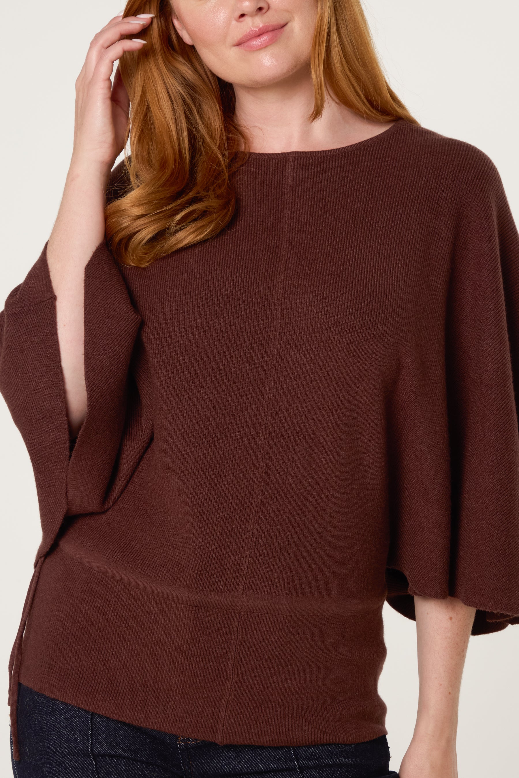 Tie Waist Detail Batwing Knit Jumper