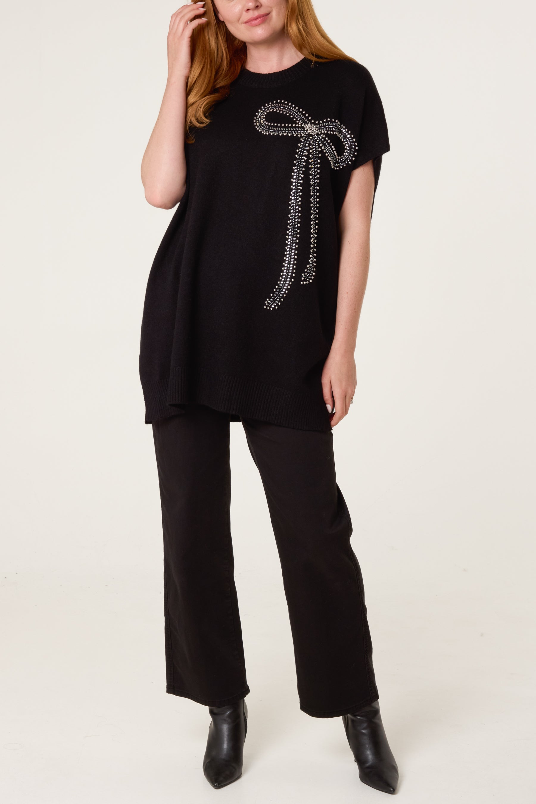 Diamante Bow Short Sleeve Jumper