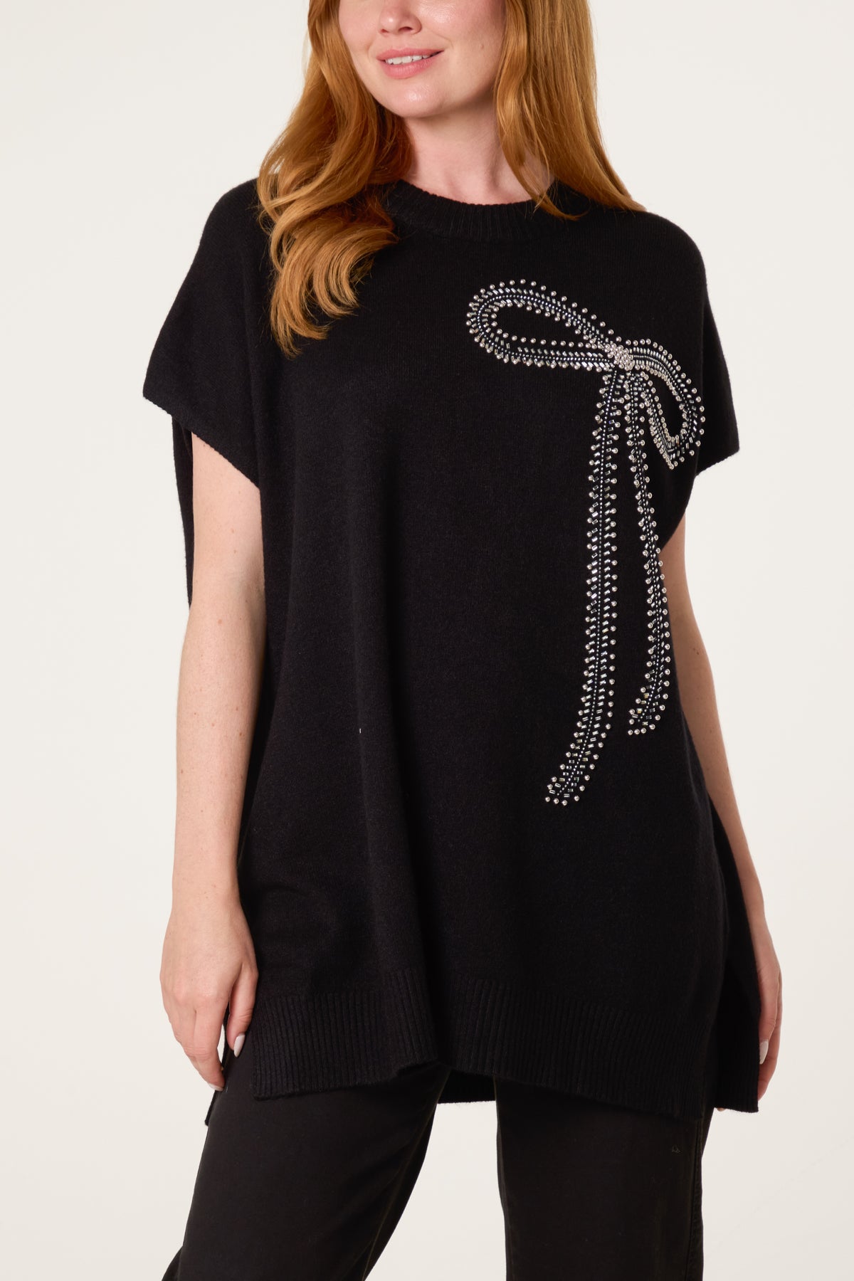 Diamante Bow Short Sleeve Jumper