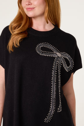 Diamante Bow Short Sleeve Jumper