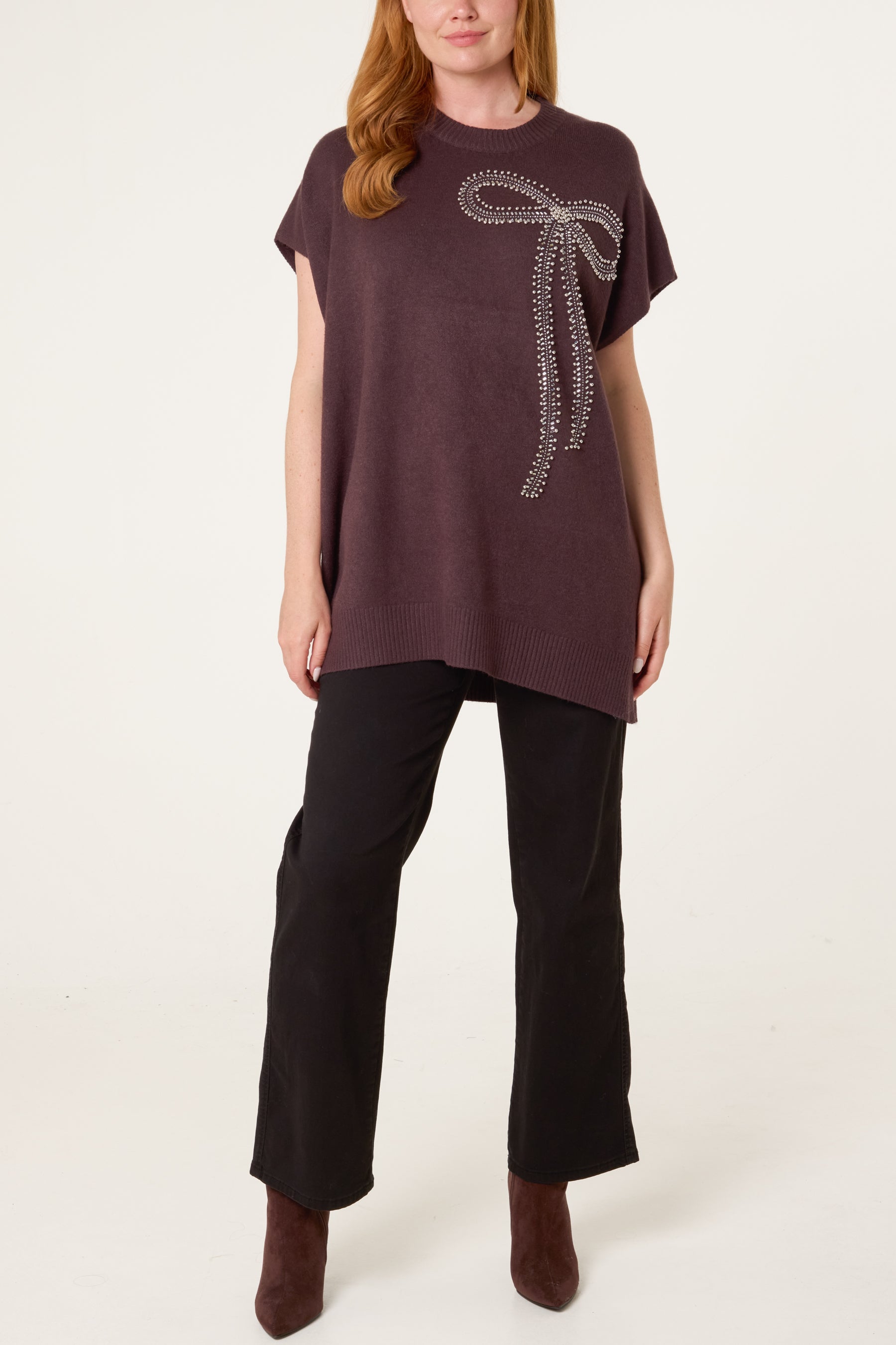 Diamante Bow Short Sleeve Jumper