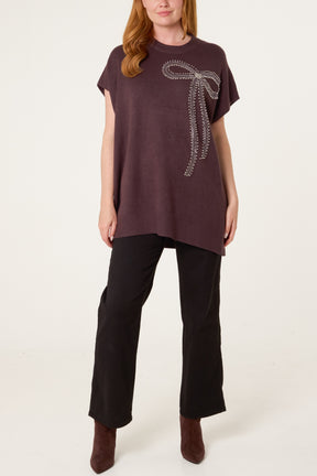 Diamante Bow Short Sleeve Jumper