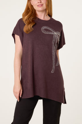 Diamante Bow Short Sleeve Jumper