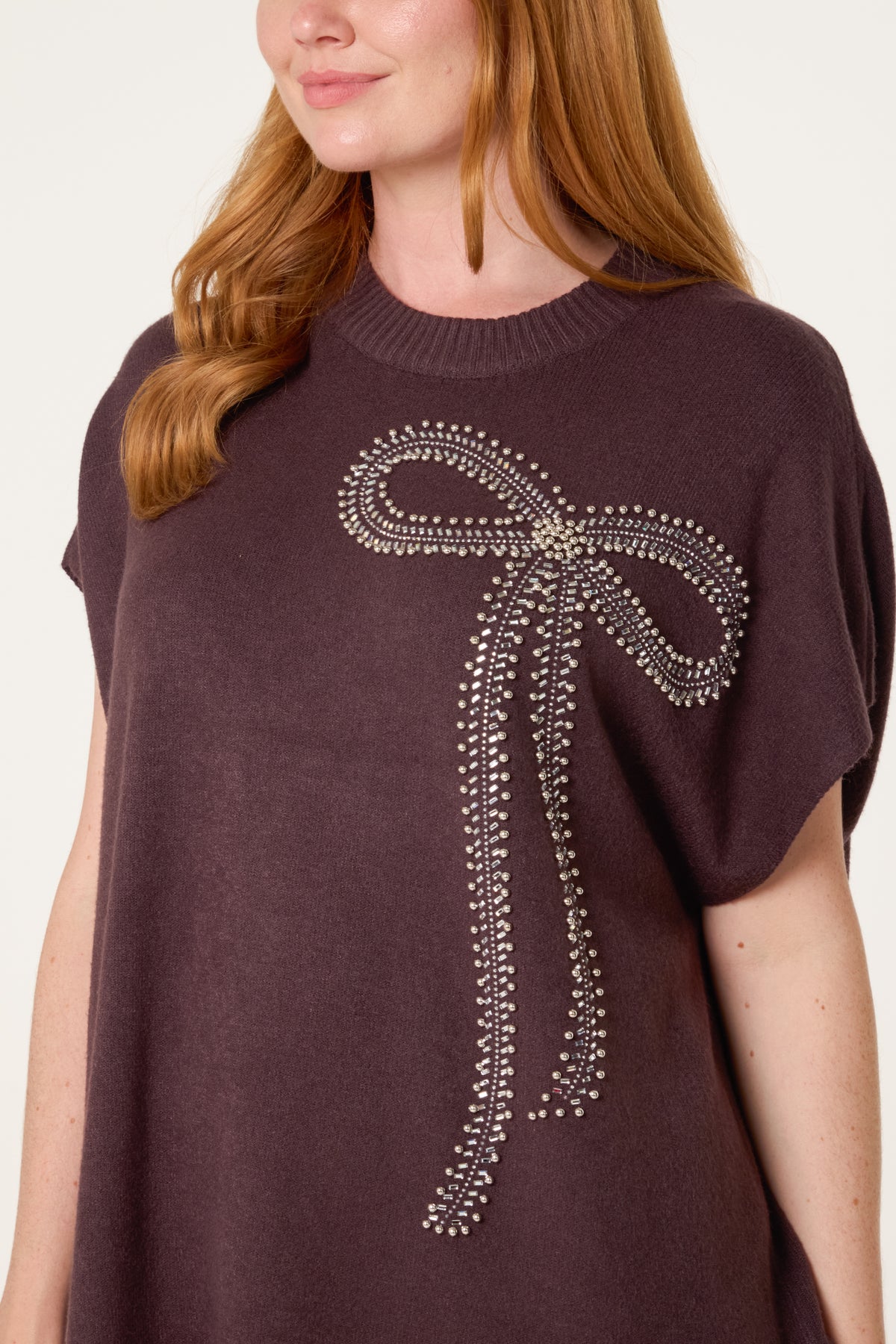 Diamante Bow Short Sleeve Jumper