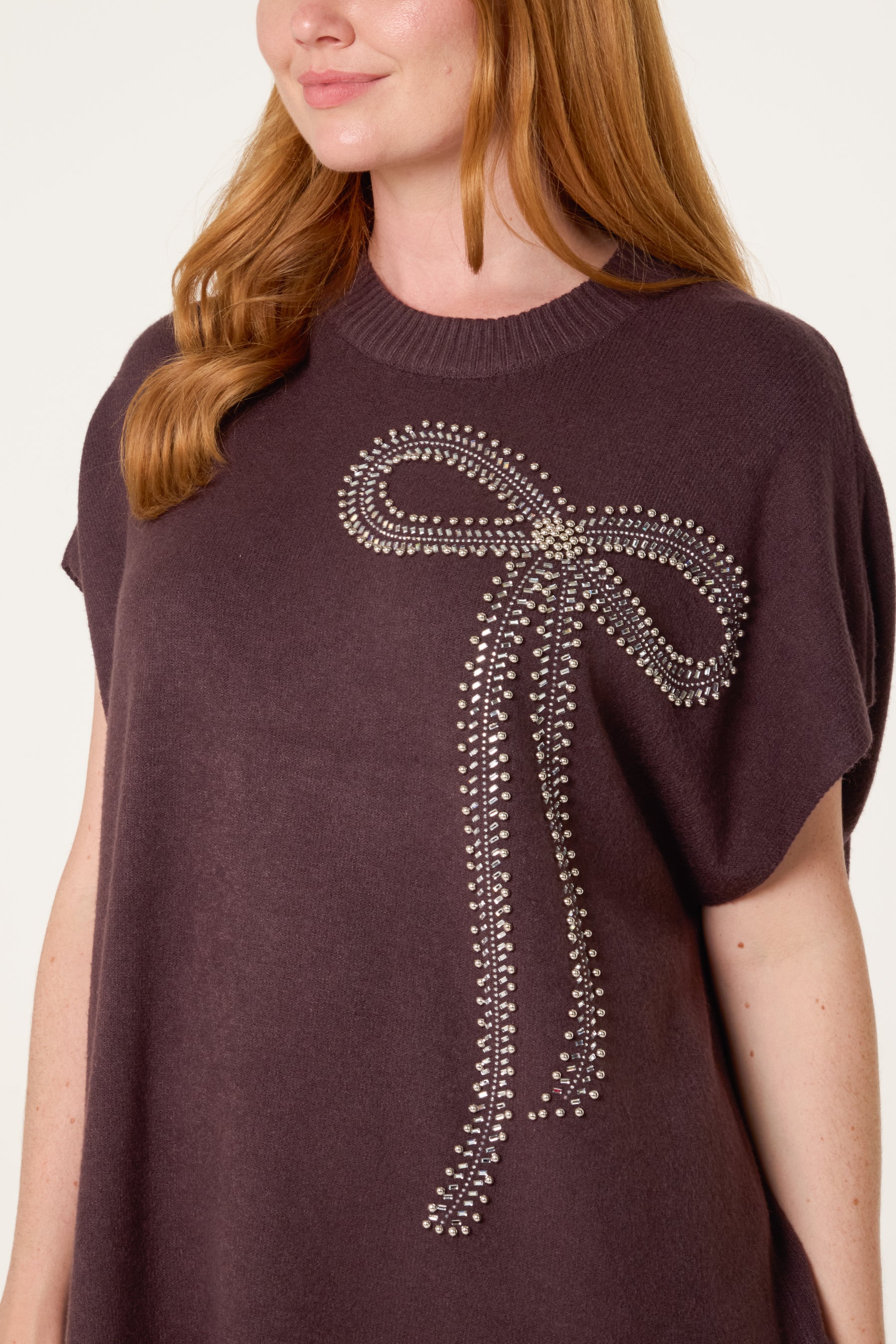 Diamante Bow Short Sleeve Jumper