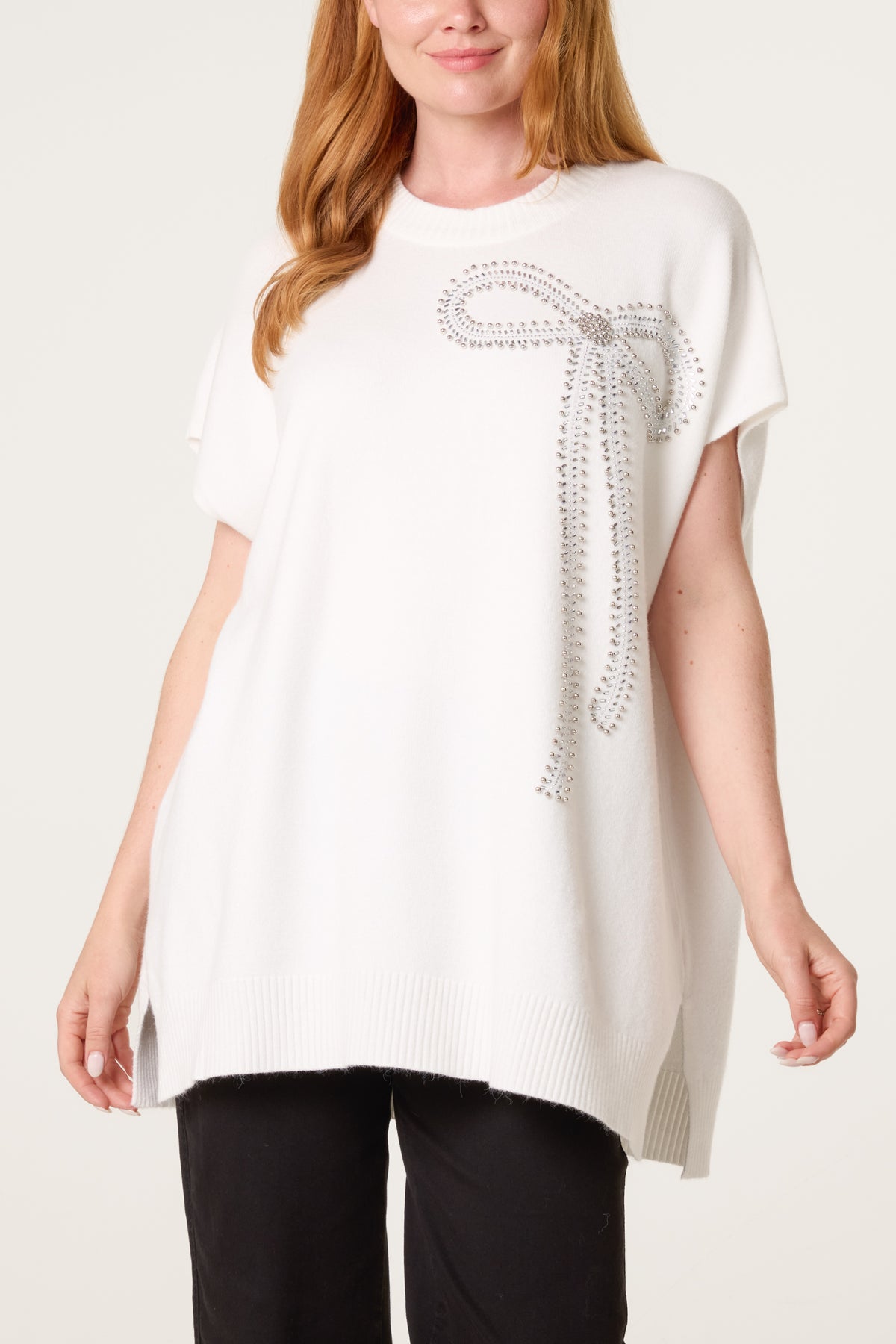 Diamante Bow Short Sleeve Jumper
