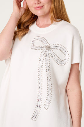 Diamante Bow Short Sleeve Jumper