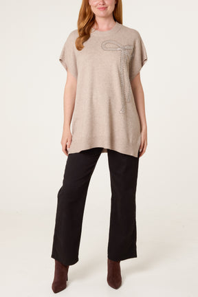 Diamante Bow Short Sleeve Jumper