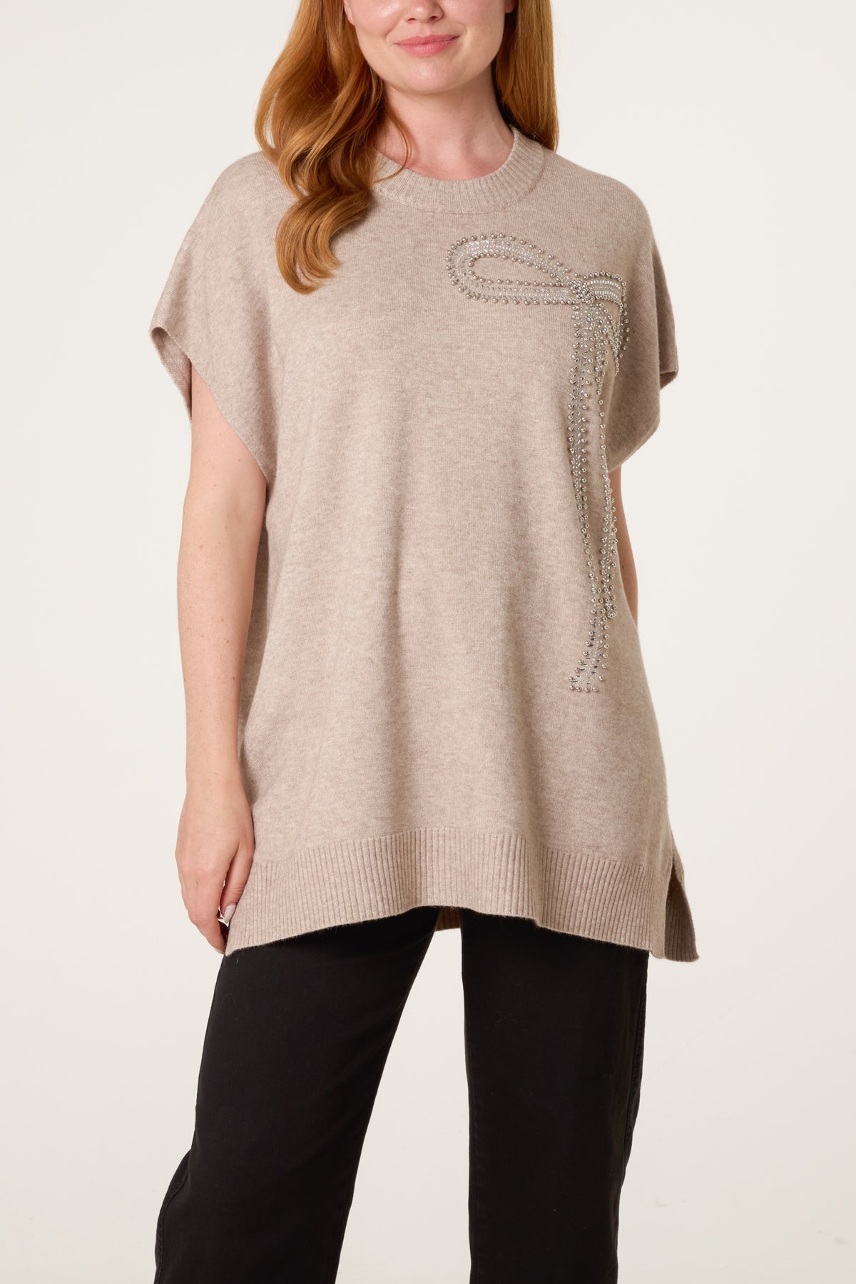 Diamante Bow Short Sleeve Jumper