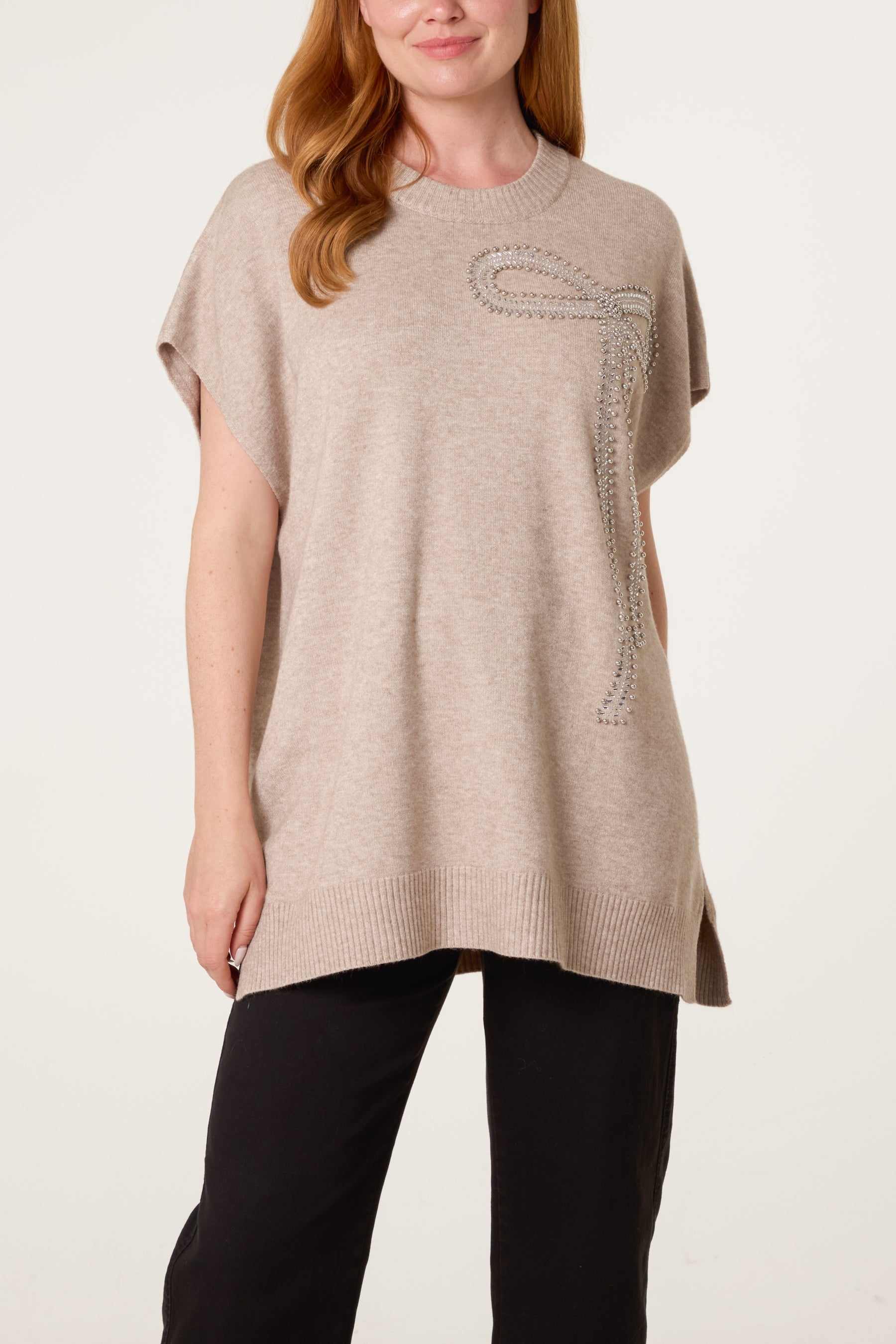 Diamante Bow Short Sleeve Jumper