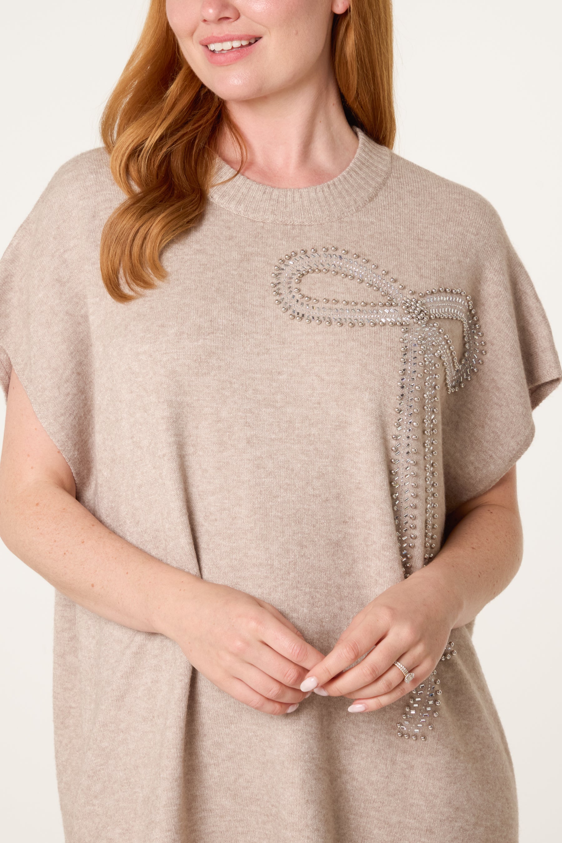 Diamante Bow Short Sleeve Jumper