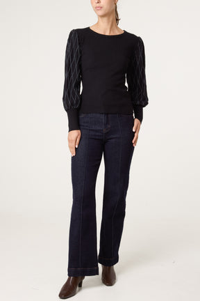 Metallic Detailed Puff Sleeve Jumper