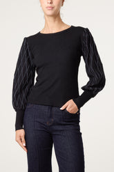Metallic Detailed Puff Sleeve Jumper