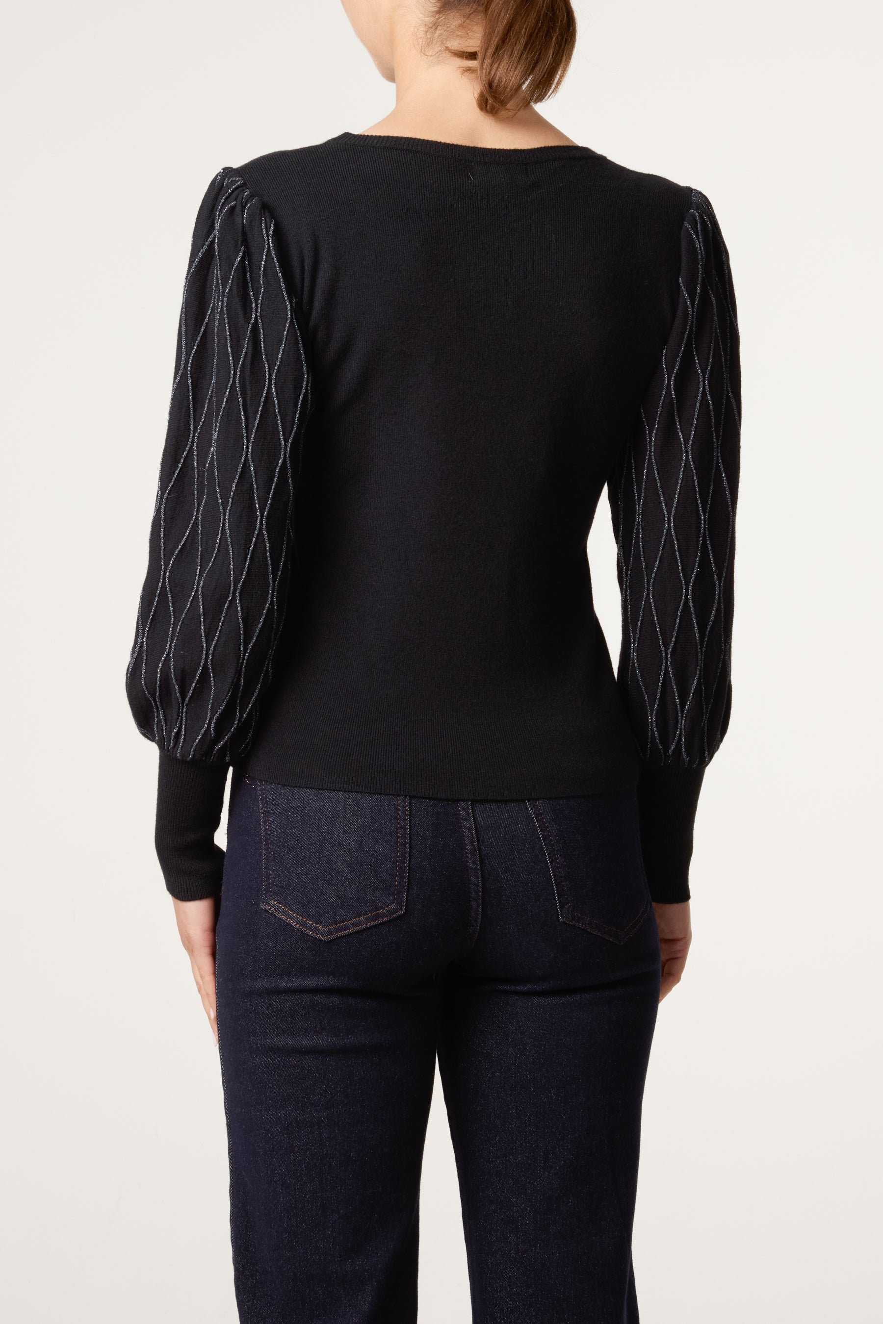 Metallic Detailed Puff Sleeve Jumper