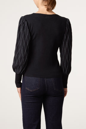 Metallic Detailed Puff Sleeve Jumper