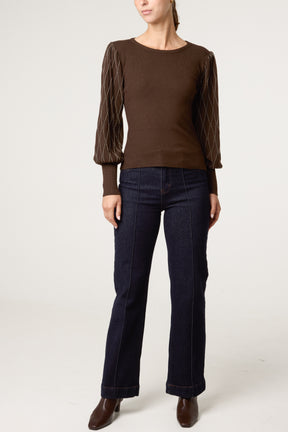 Metallic Detailed Puff Sleeve Jumper