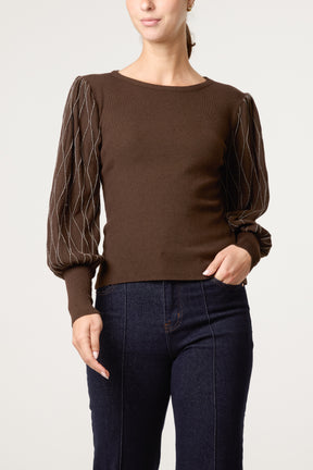 Metallic Detailed Puff Sleeve Jumper
