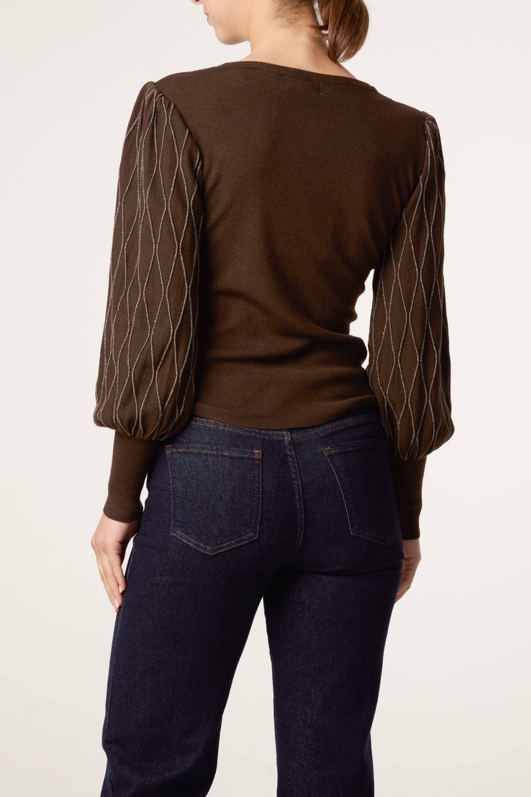 Metallic Detailed Puff Sleeve Jumper
