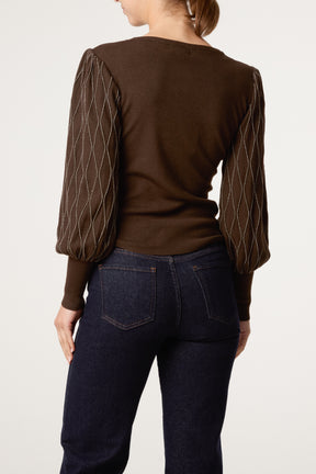 Metallic Detailed Puff Sleeve Jumper