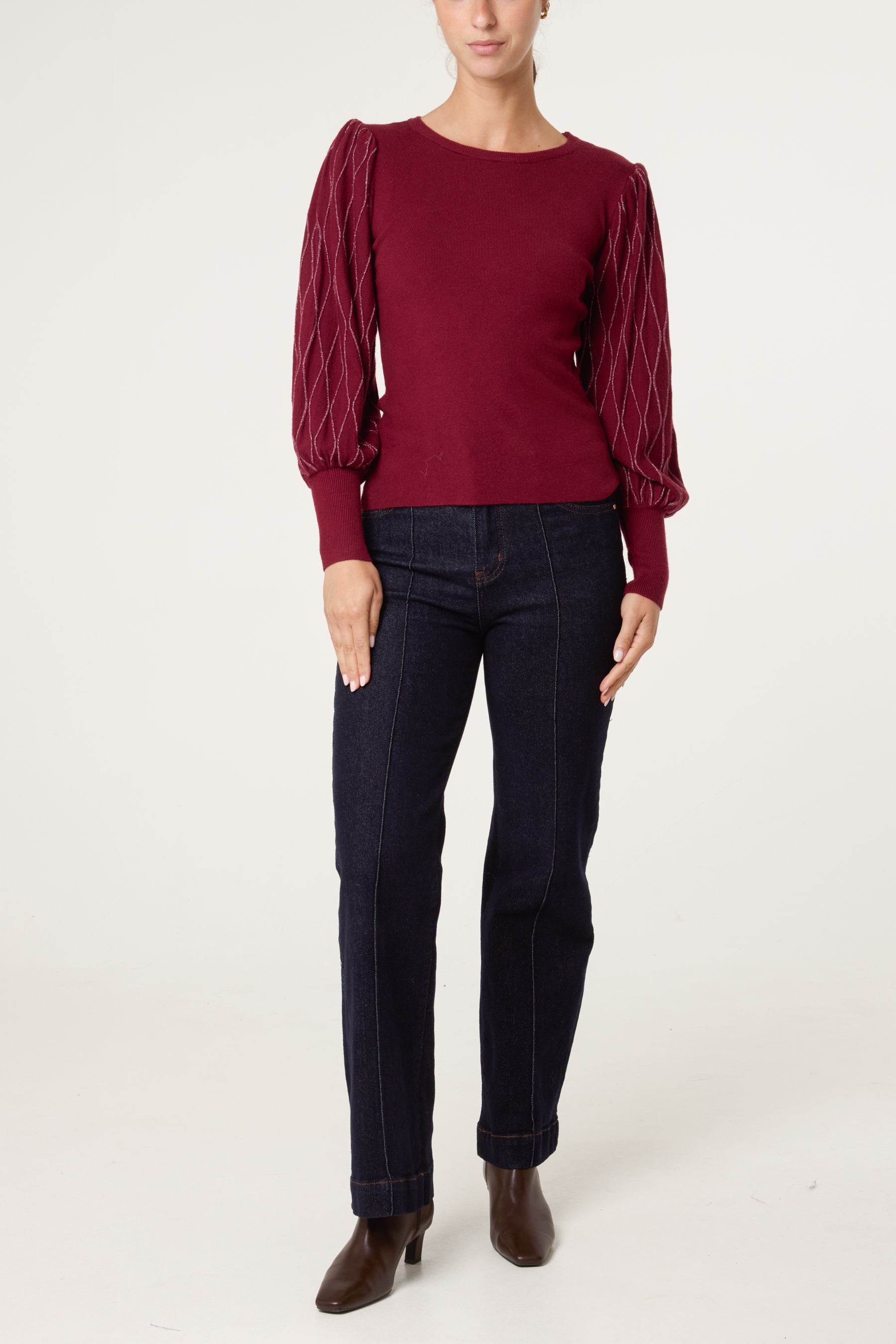 Metallic Detailed Puff Sleeve Jumper