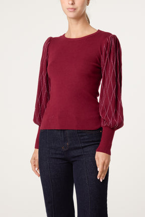 Metallic Detailed Puff Sleeve Jumper